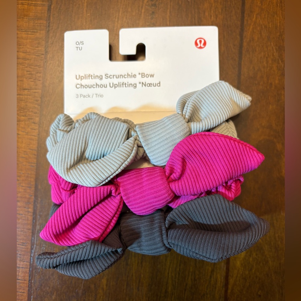 lululemon athletica NWT Uplifting Bow Scrunchie Trio - Raspberry/Jade/Olive‎
